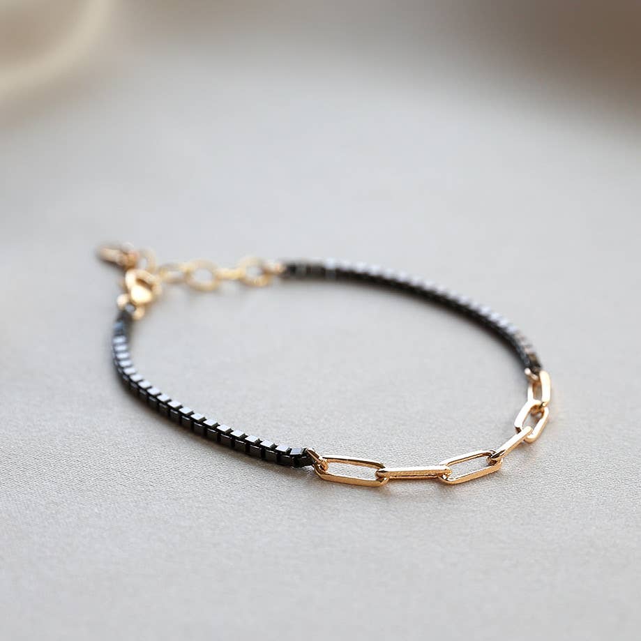 Paperclip Link Lux Bracelet – Black + Gold