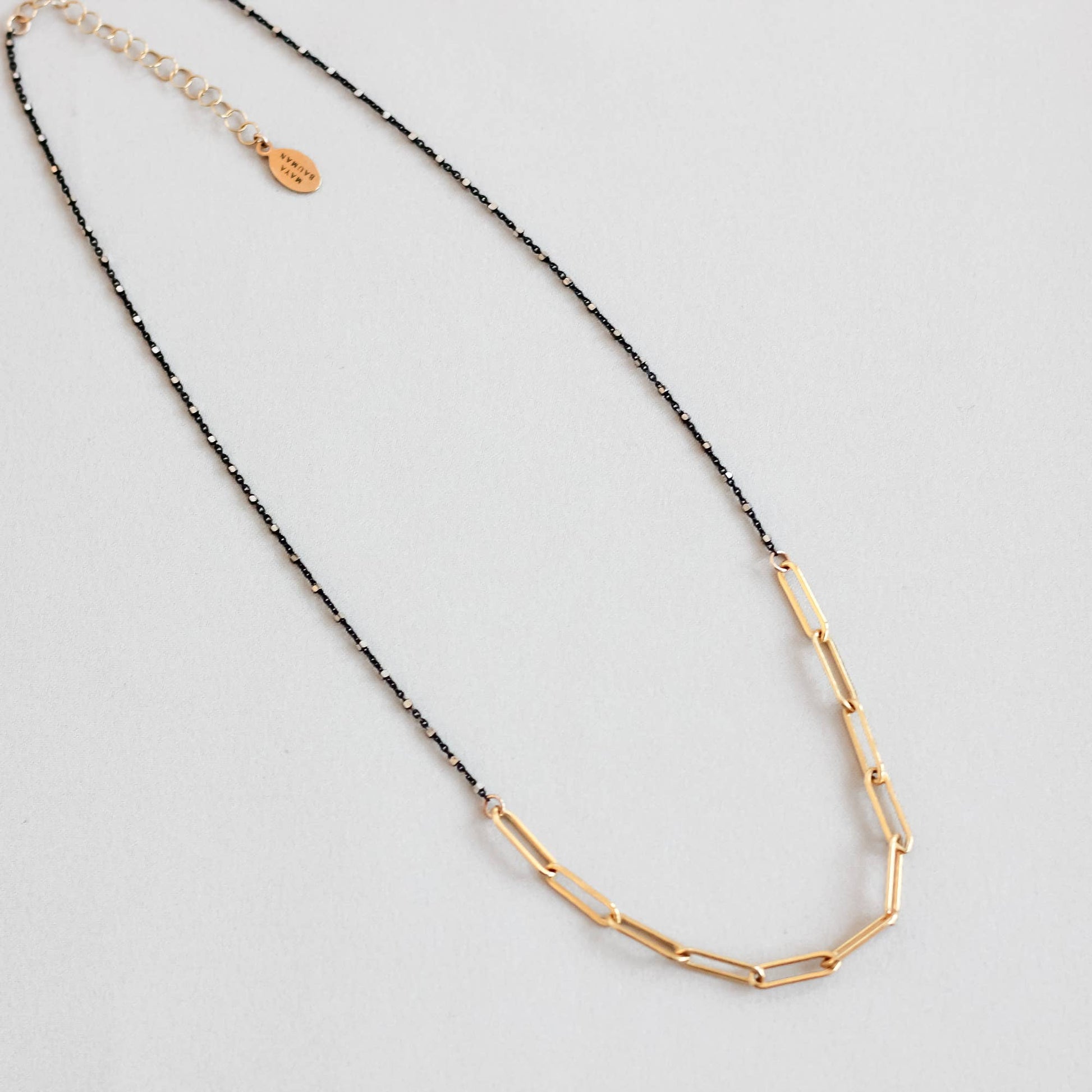 Paperclip Link Mix Necklace – Black + Gold