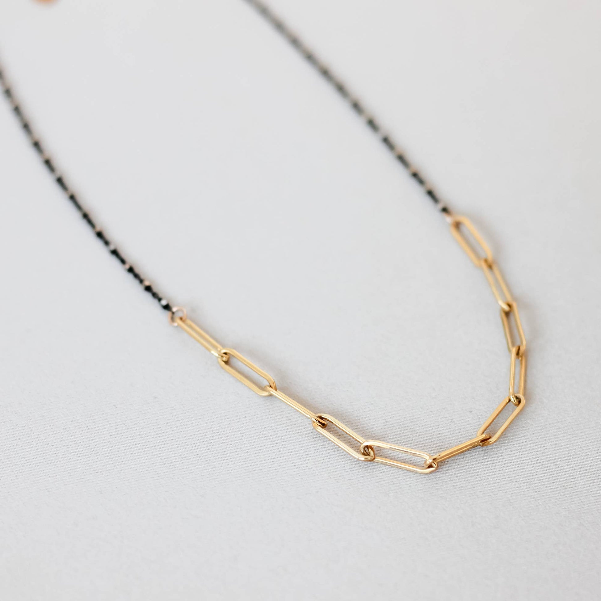 Paperclip Link Mix Necklace – Black + Gold