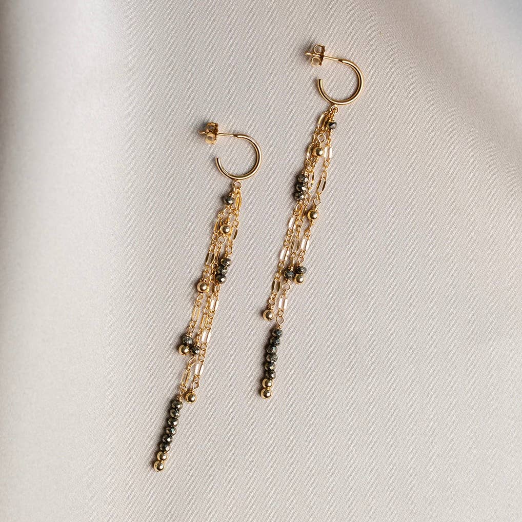 Nami Chain Tassel Hoop Earrings – Pyrite