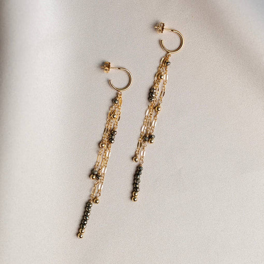 Nami Chain Tassel Hoop Earrings – Pyrite