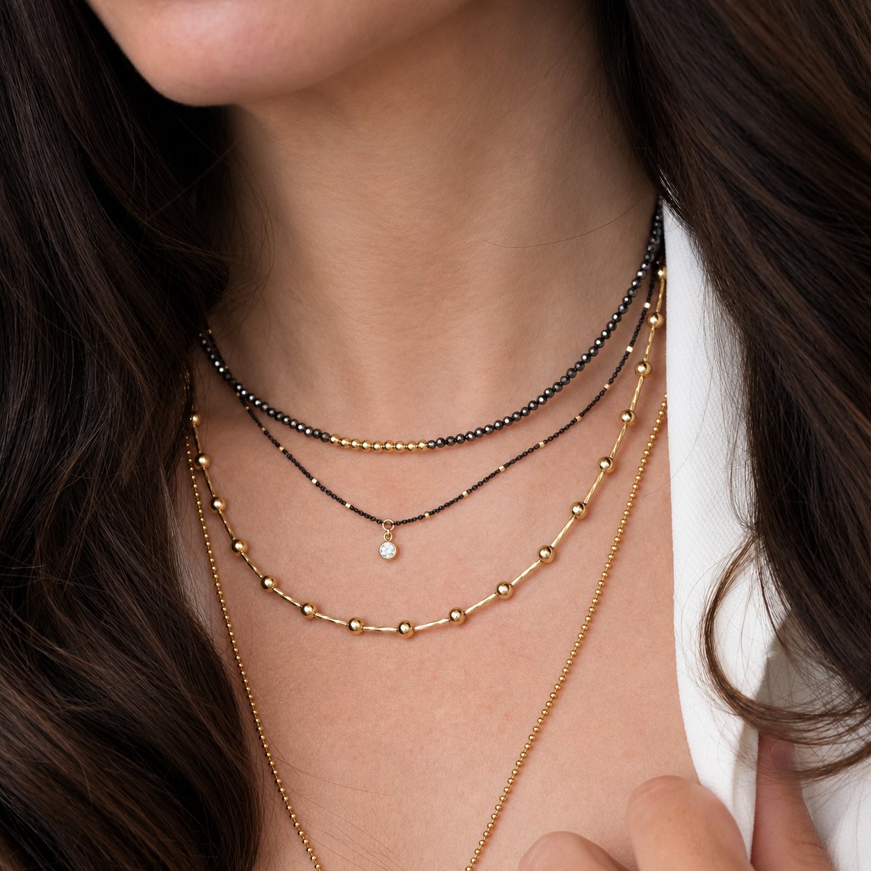 Star CZ Lux Necklace – Black + Gold