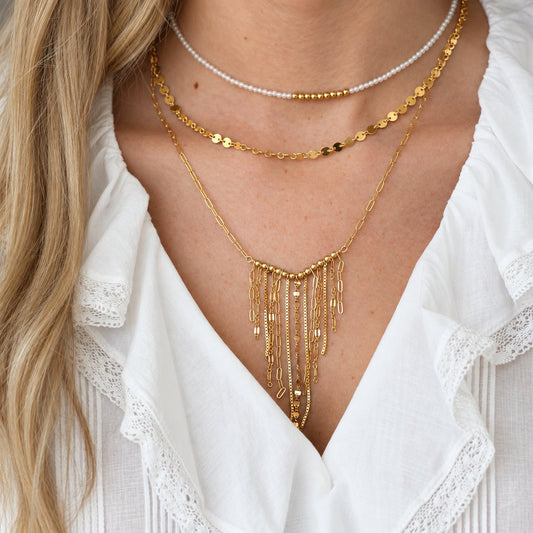 V Fringe Necklace – Gold Filled