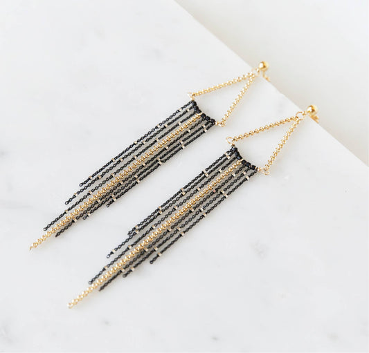 Vera Fringe Post Earrings – Black + Gold
