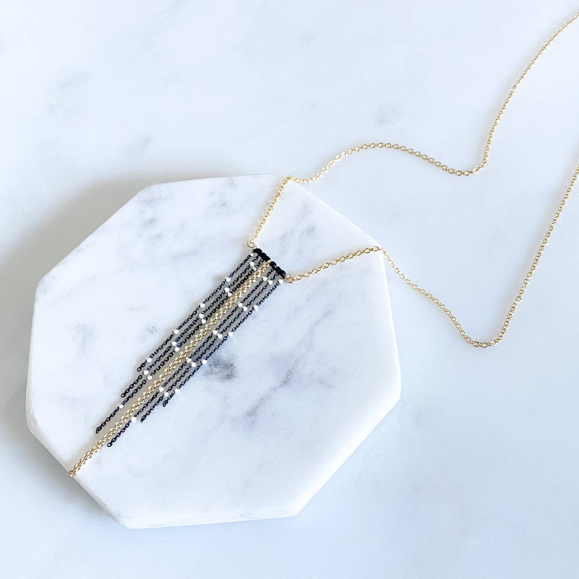 Vera Fringe Necklace – Black + Gold