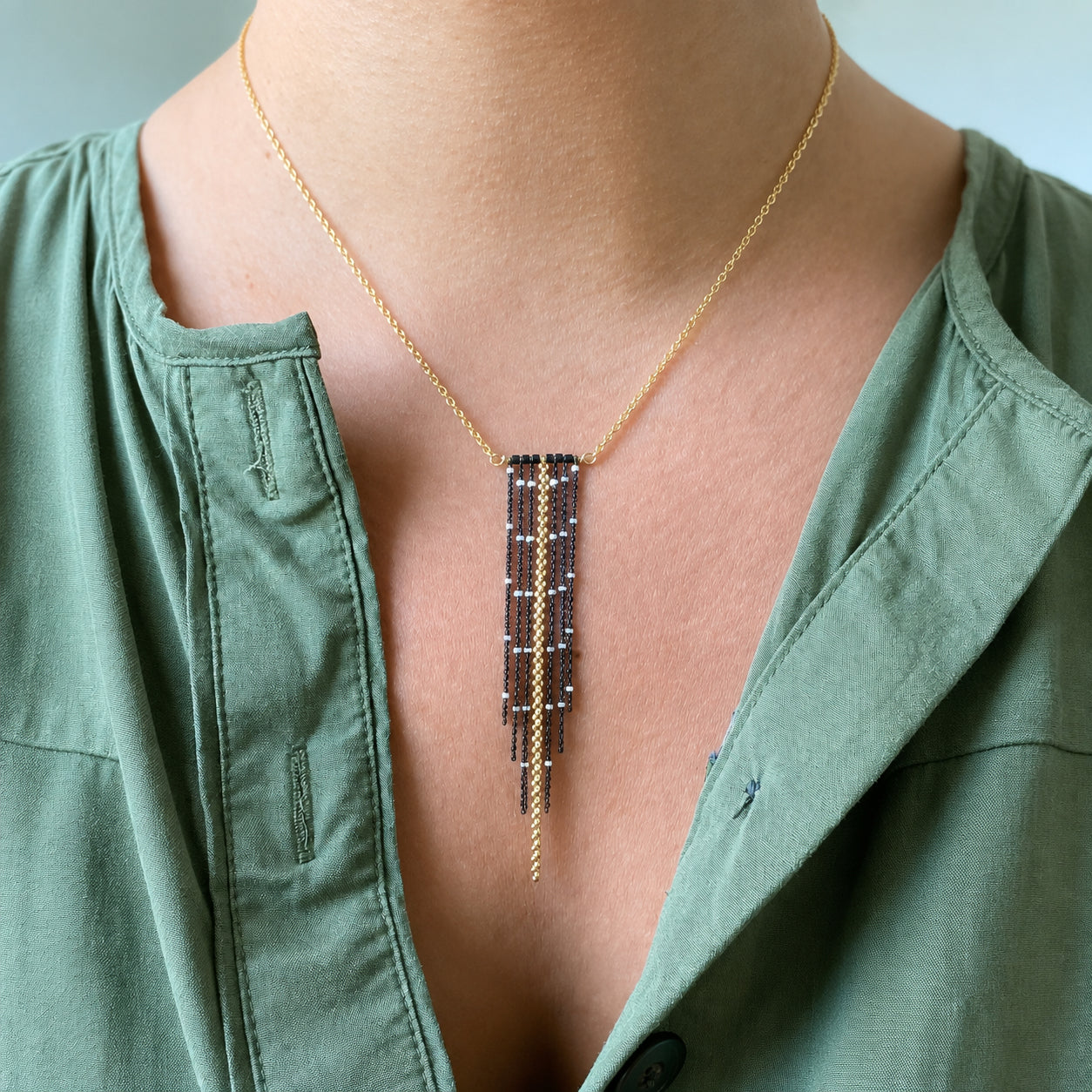 Vera Fringe Necklace – Black + Gold
