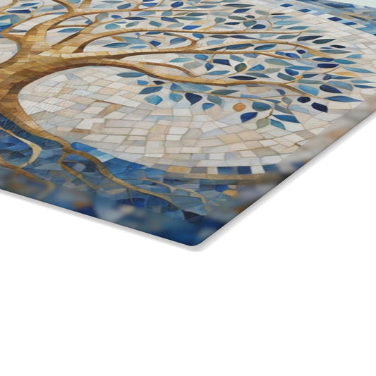 Tree of Life Mosaic Tempered Glass Challah Board