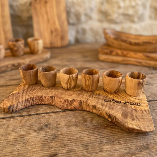 Handcrafted Olive Wood Kiddush Cup Set