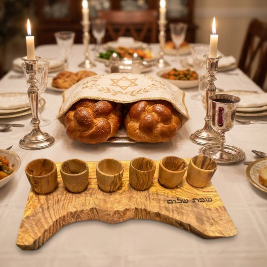 Handcrafted Olive Wood Kiddush Cup Set