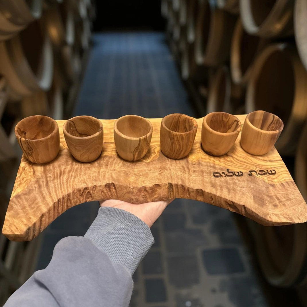 Handcrafted Olive Wood Kiddush Cup Set