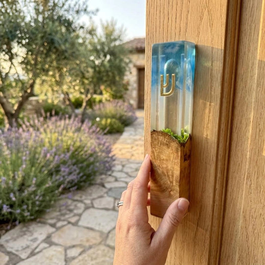 Ocean Resin + Mediterranean Olive Wood Mezuzah