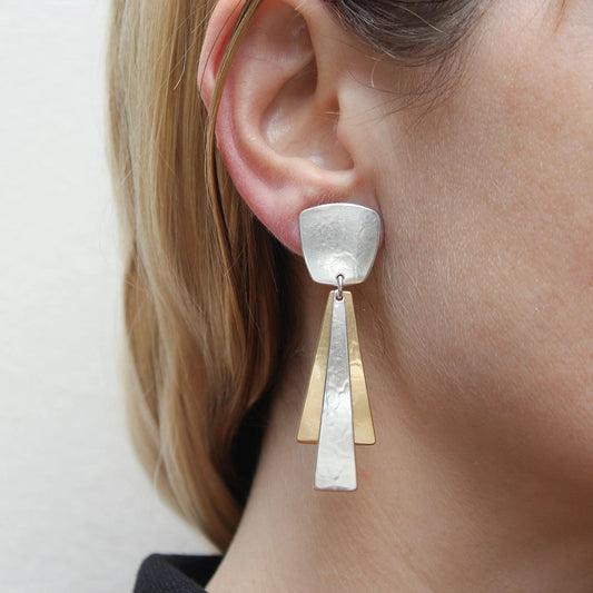Mixed-Metal Layered Rays Clip-On Earrings