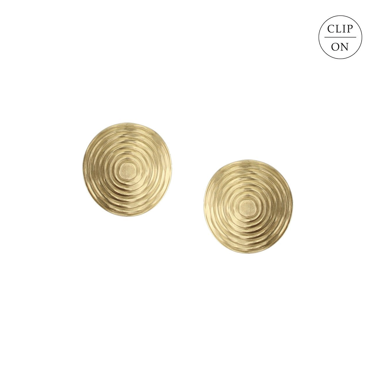 Medium Brass Textured Disc Clip-On Earrings