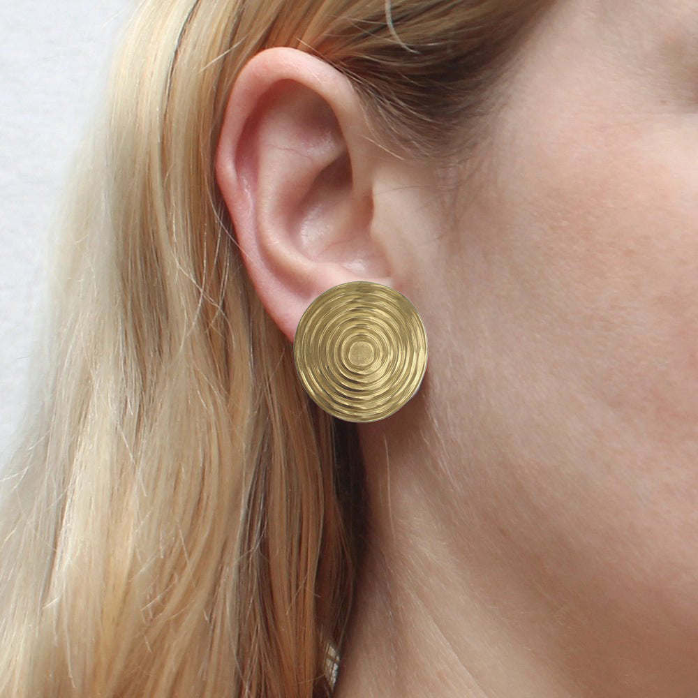 Medium Brass Textured Disc Clip-On Earrings