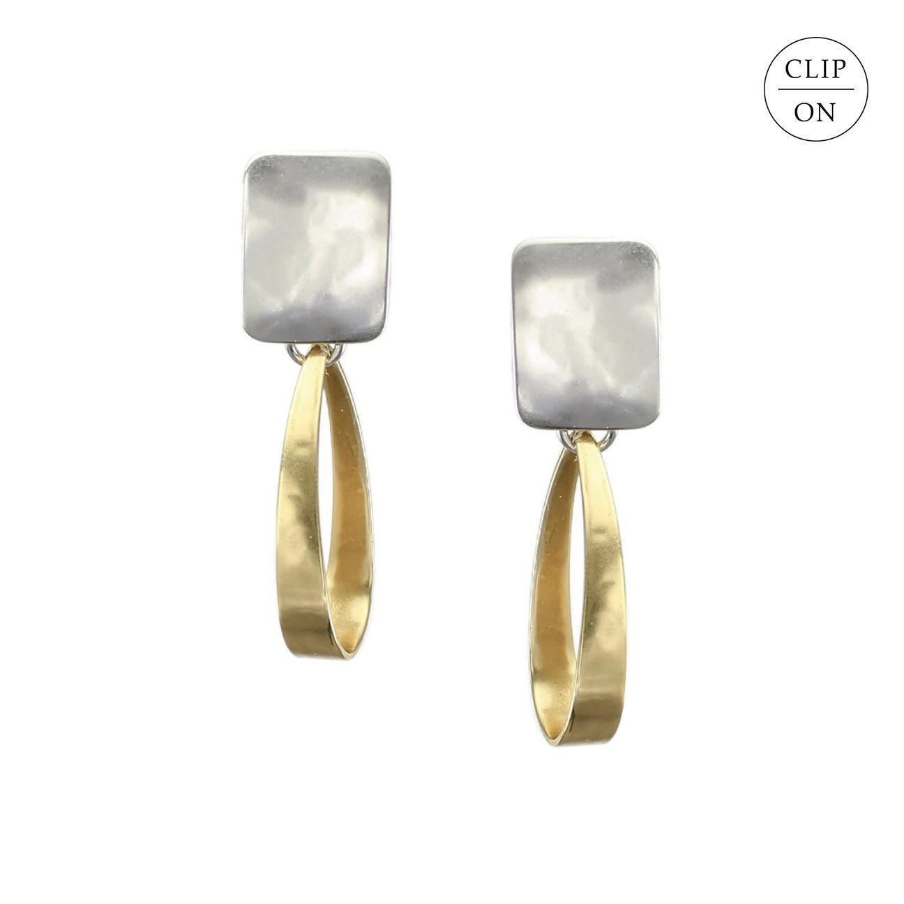 Mixed-Metal Rectangle with Long Loop Clip-On Earrings