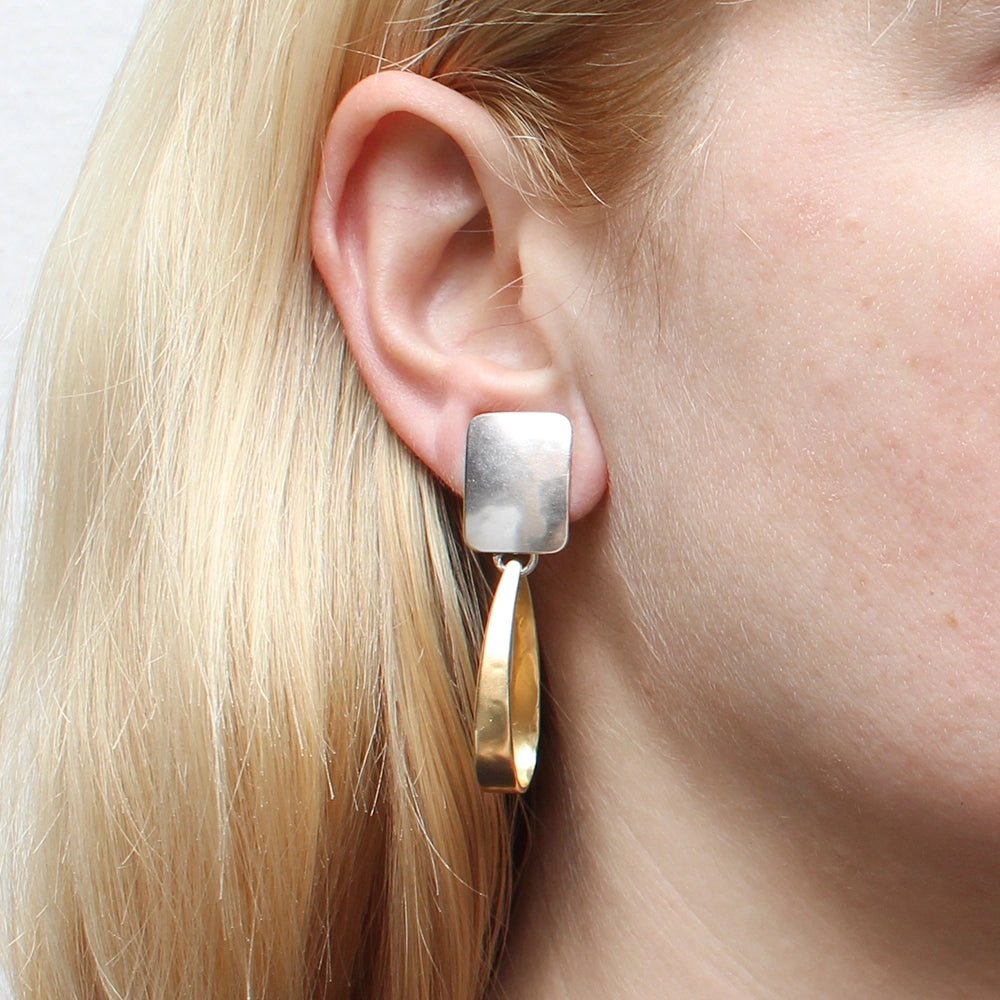 Mixed-Metal Rectangle with Long Loop Clip-On Earrings