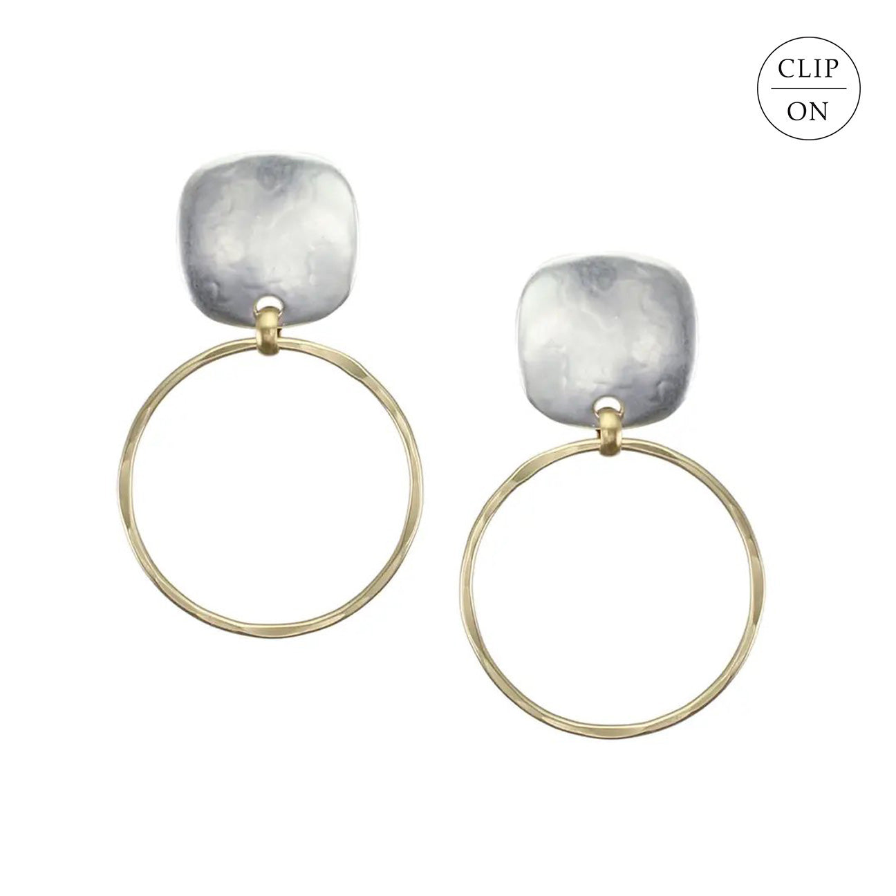 Mixed-Metal Rounded Square with Ring Clip-On Earrings