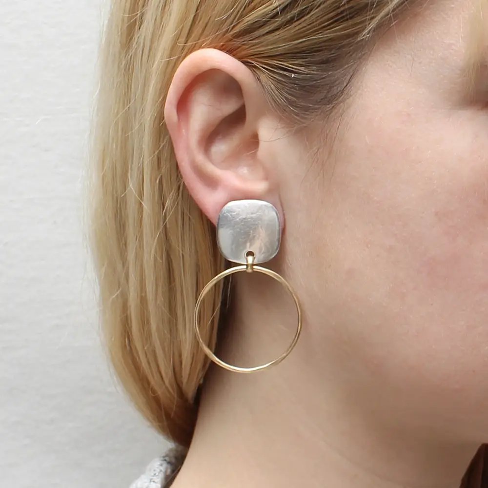 Mixed-Metal Rounded Square with Ring Clip-On Earrings