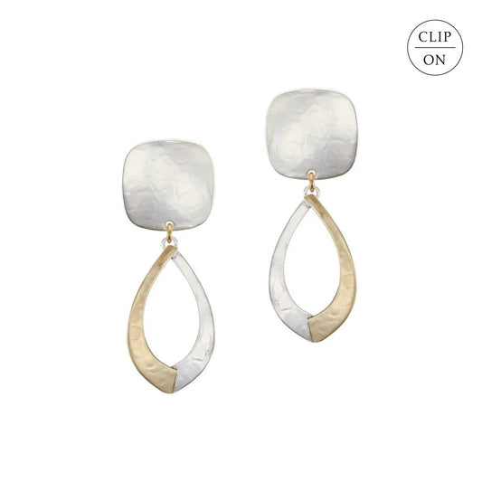 Mixed-Metal Rounded Square with Teardrop Swoops Clip-On Earrings