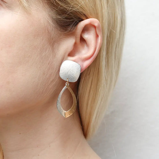 Mixed-Metal Rounded Square with Teardrop Swoops Clip-On Earrings