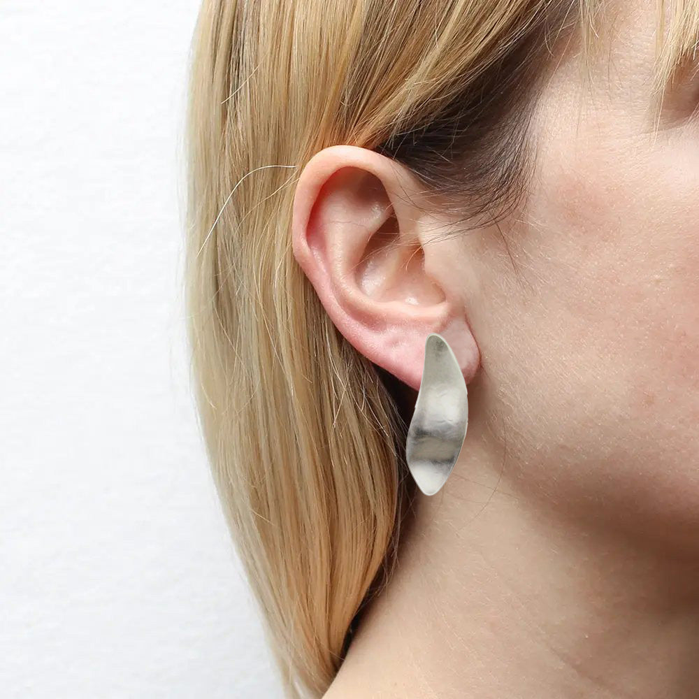 Silver Sculpted Leaf Clip-On Earrings