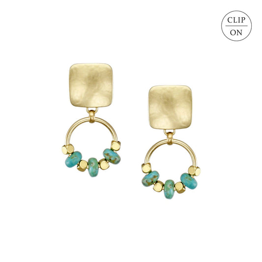 Square with Beaded Ring Clip-On Earrings (Select Metal / Stone Color)
