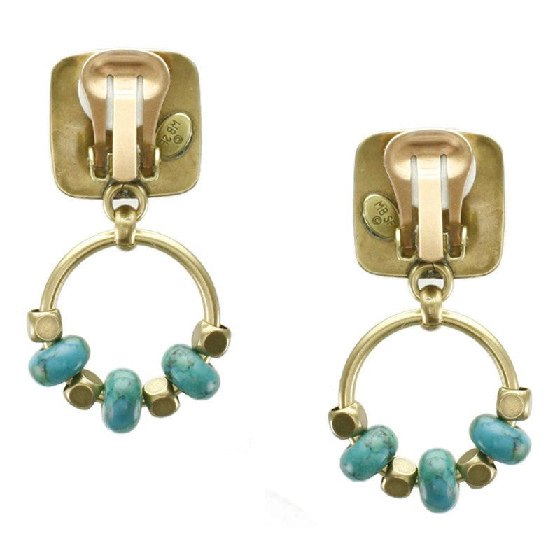 Square with Beaded Ring Clip-On Earrings (Select Metal / Stone Color)