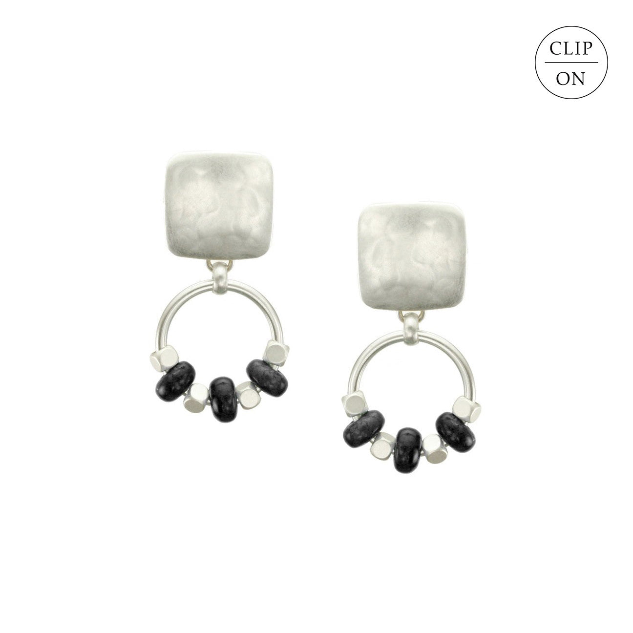 Square with Beaded Ring Clip-On Earrings (Select Metal / Stone Color)