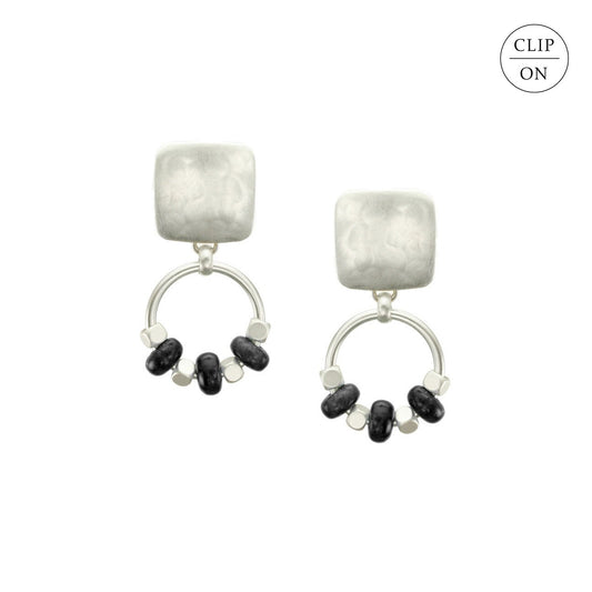 Square with Beaded Ring Clip-On Earrings (Select Metal / Stone Color)
