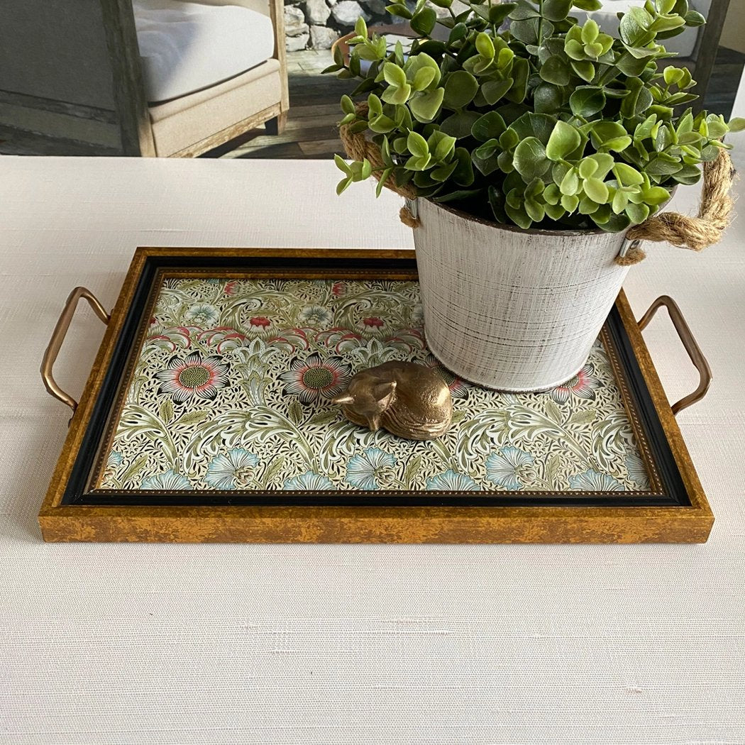 William Morris Corncockle Decorative Tray with Brass Handles