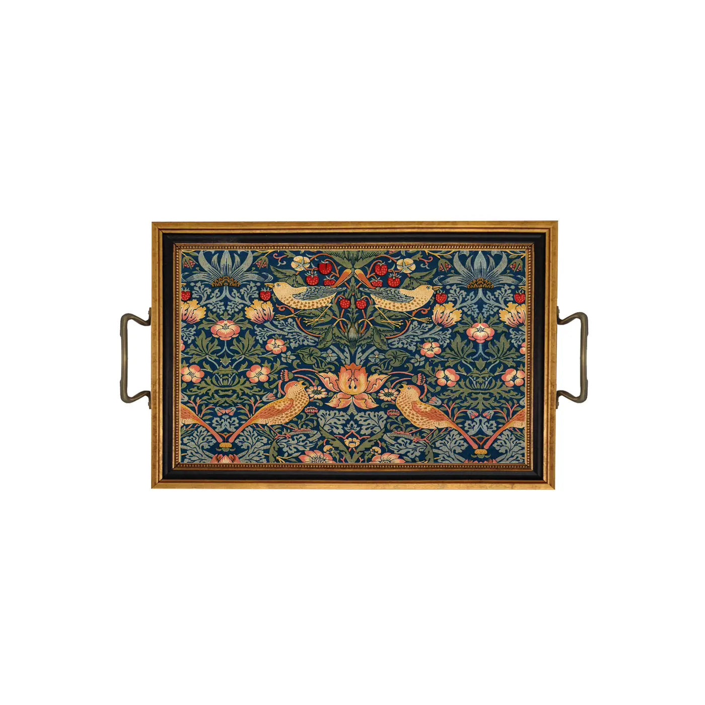 William Morris Strawberry Thief Rectangular Decorative Tray with Brass Handles