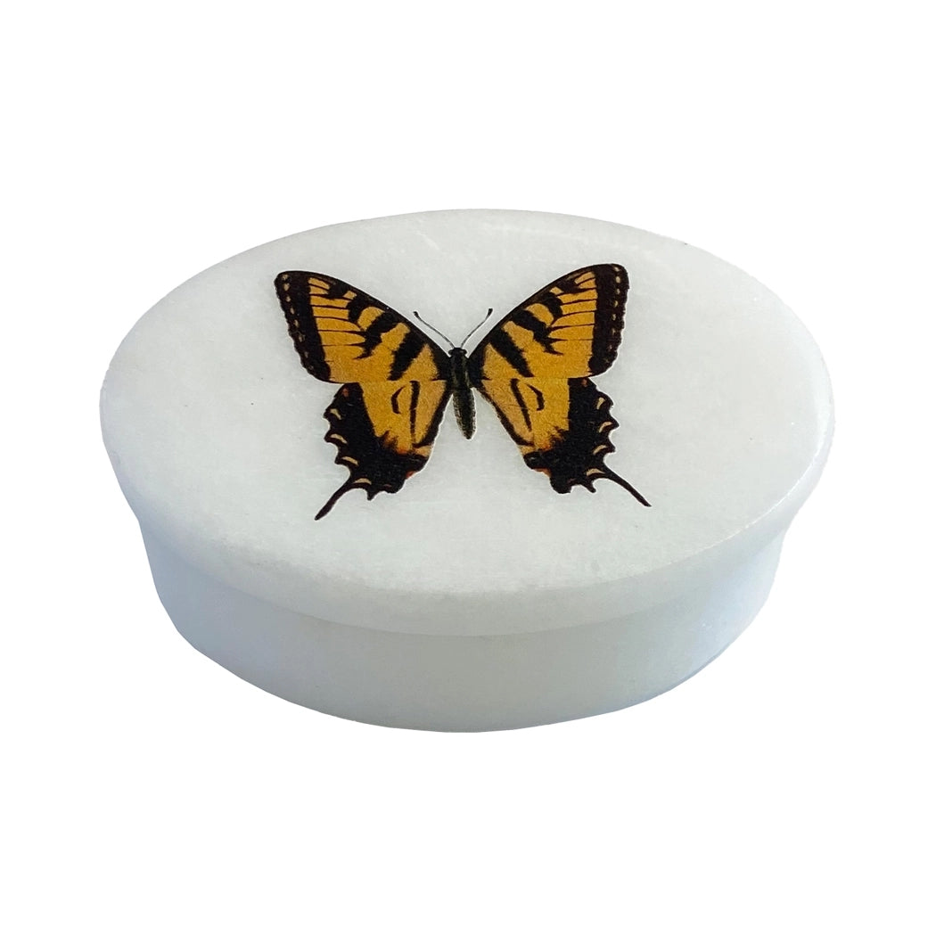 Tiger Swallowtail Butterfly 3" Oval Soapstone Trinket Box