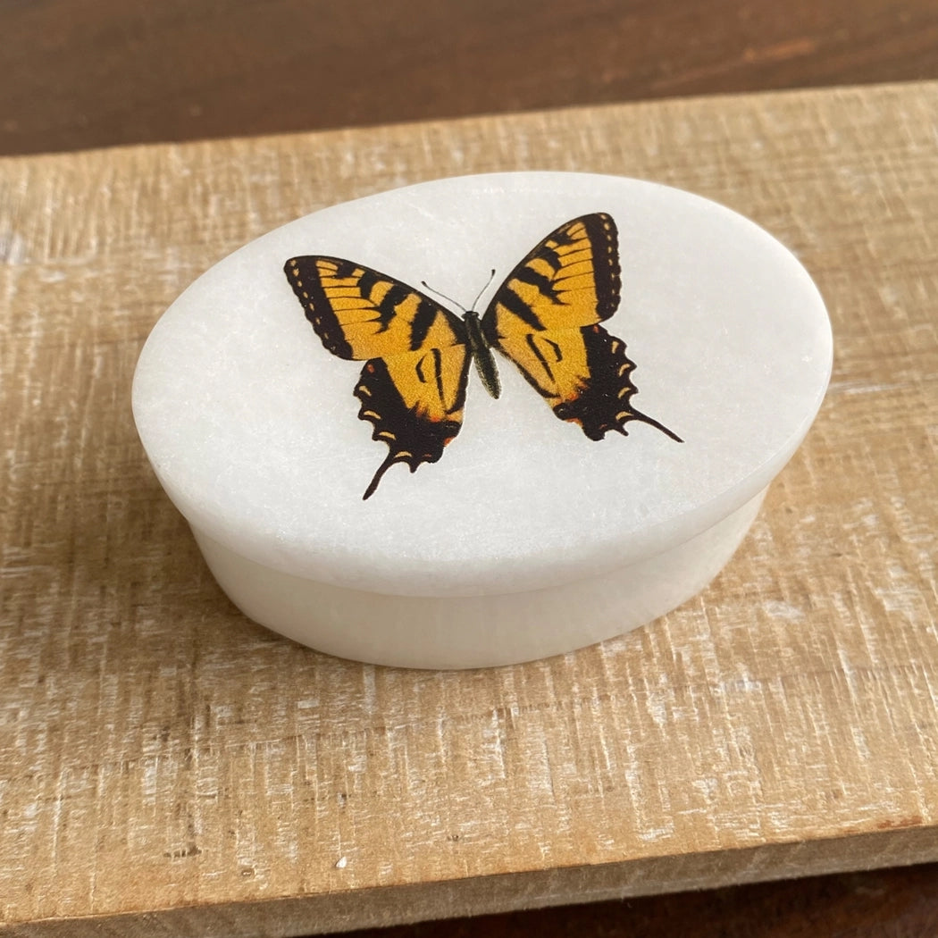 Tiger Swallowtail Butterfly 3" Oval Soapstone Trinket Box