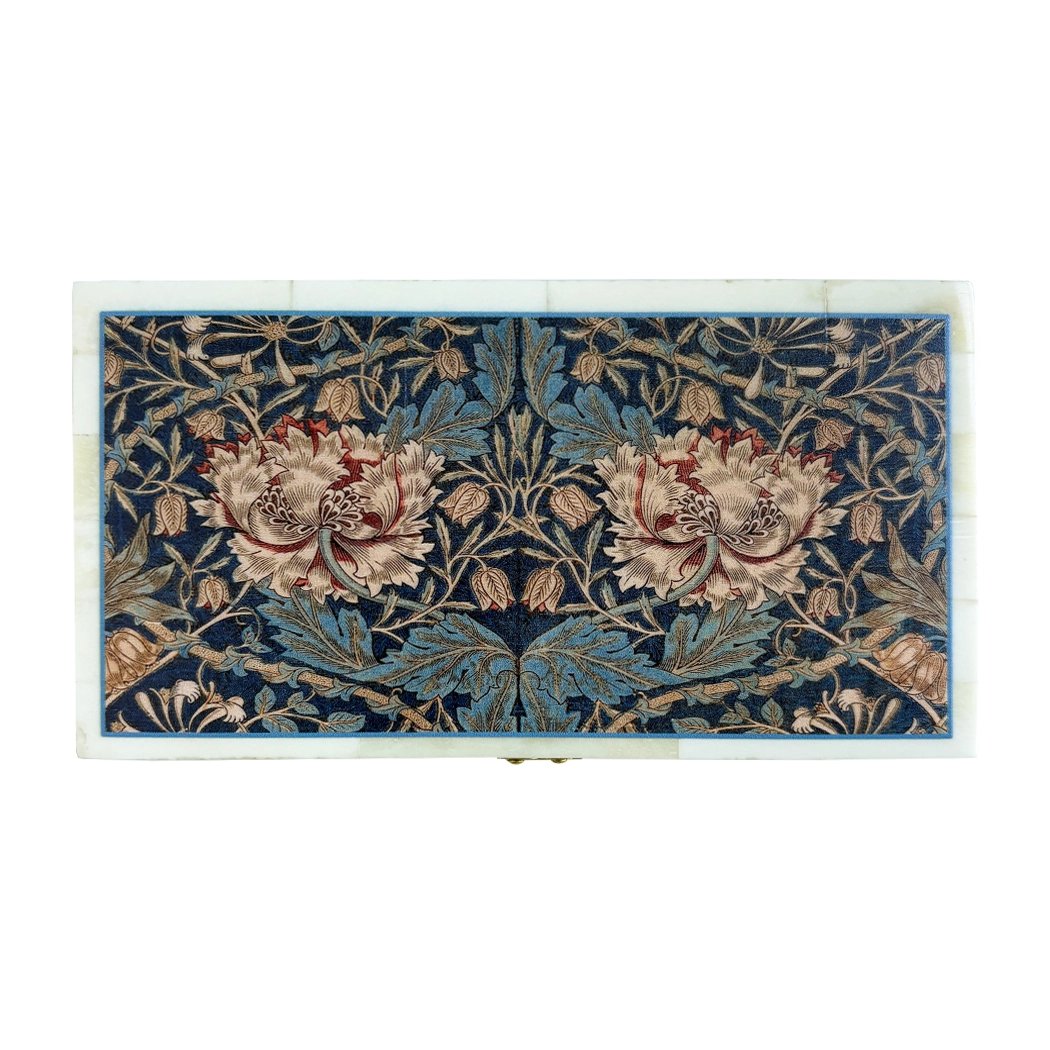 William Morris Honeysuckle 6-1/4” Printed Bone Trinket Box