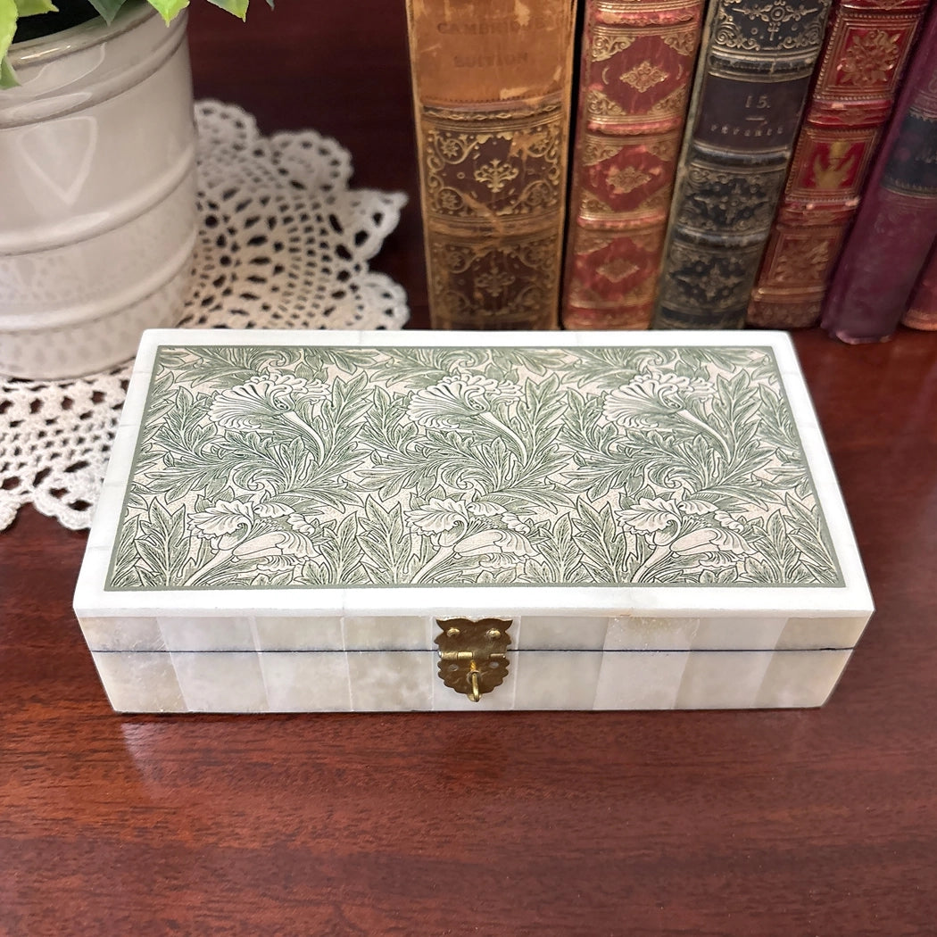 William Morris Tulip 6-1/4” Printed Bone Trinket Box