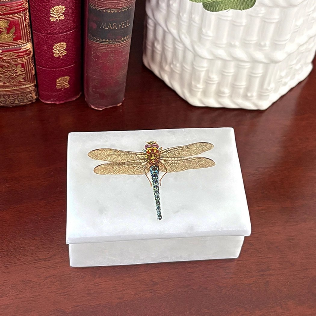 White Soapstone Decorative Trinket Box - Dragonfly
