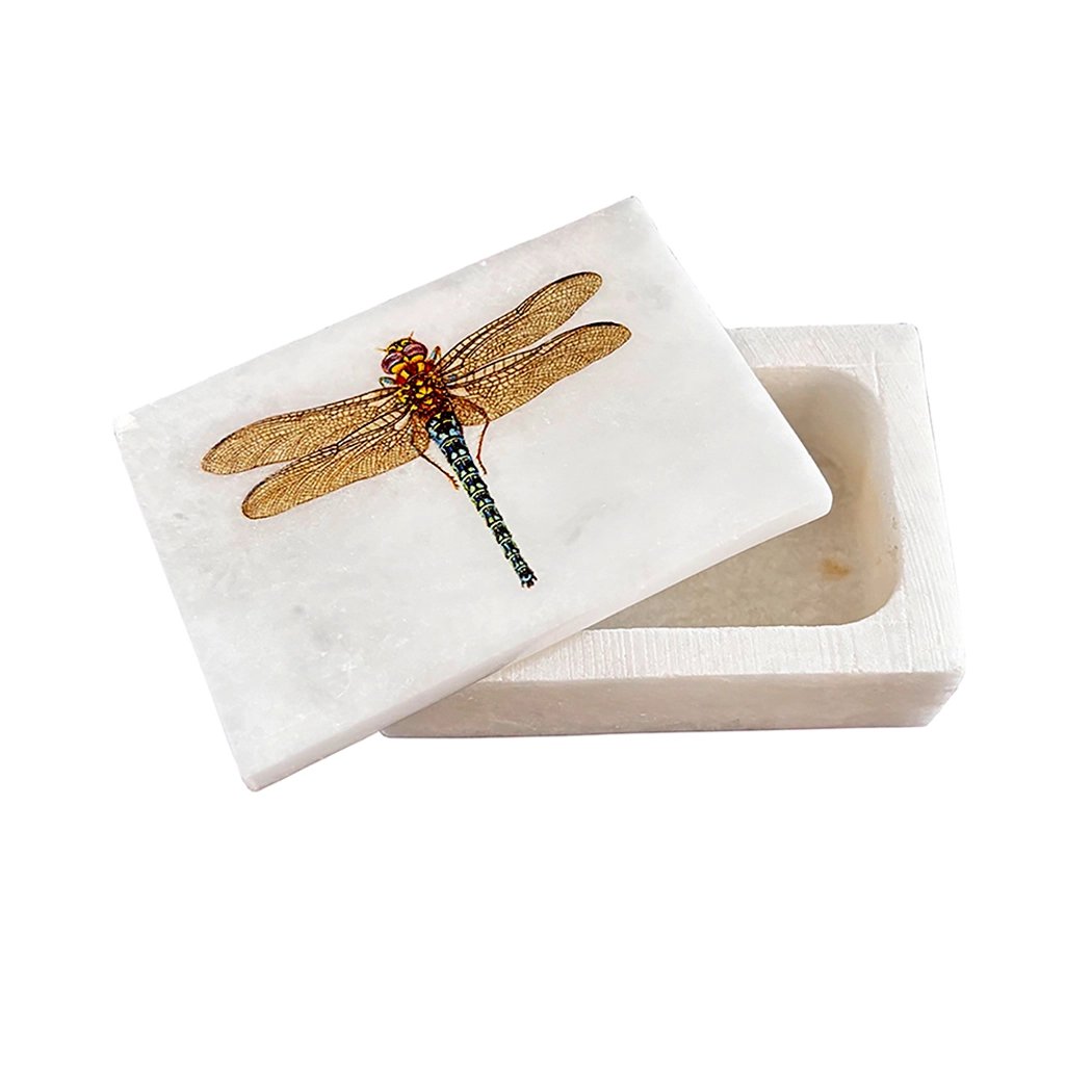 White Soapstone Decorative Trinket Box - Dragonfly