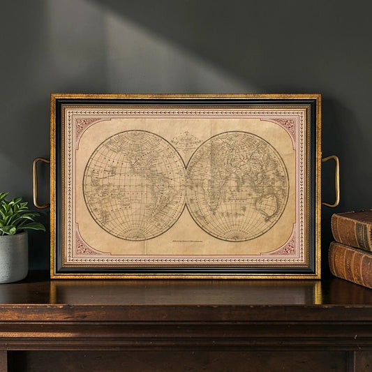 Old World Map Decorative Tray with Brass Handles