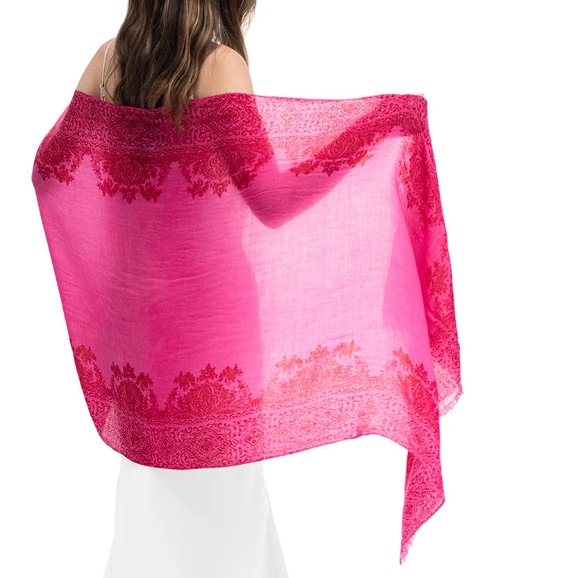 Cashmere Whisper Paisley Print Scarf - Rose/Red