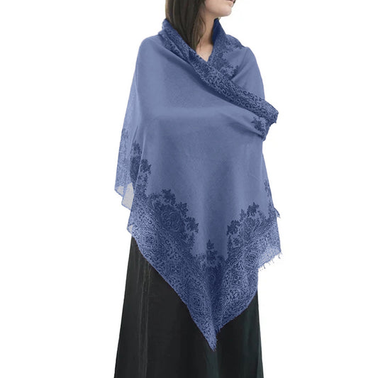 Cashmere Whisper Paisley Print Scarf - Blue Grey/New Blue