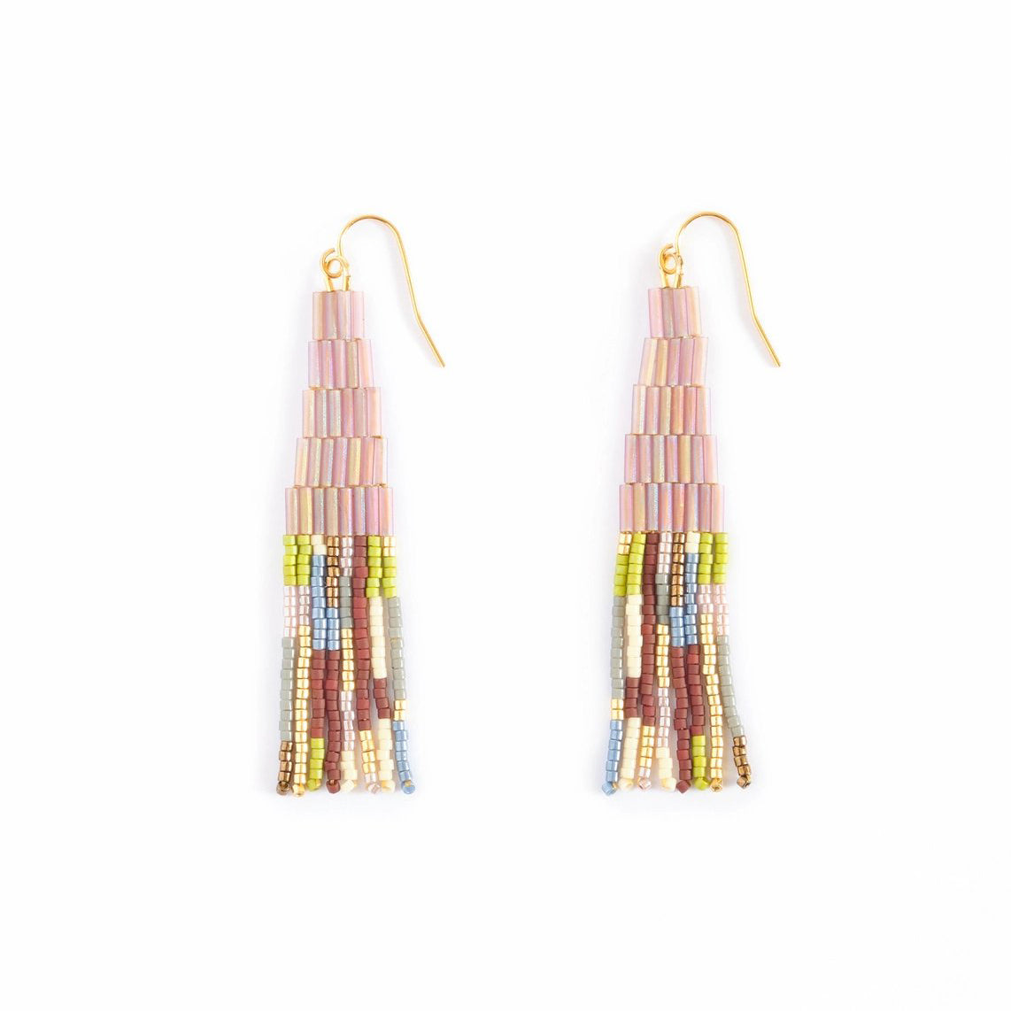 Beaded Handwoven Abstract Fringe Earrings - Lilac