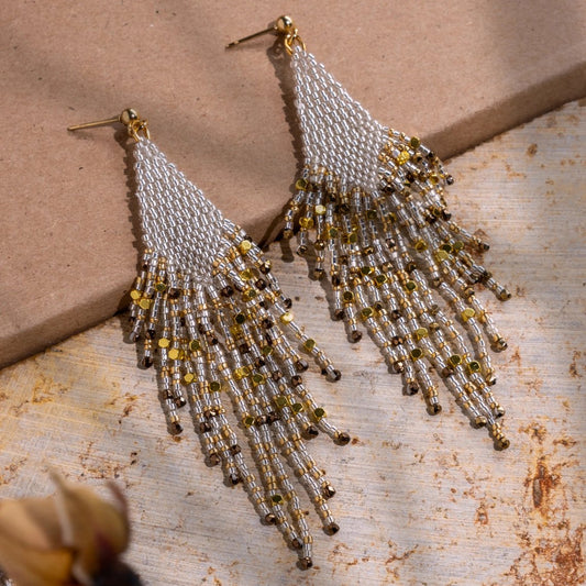 Beaded Handwoven Starlight Fringe Earrings (Select Color)