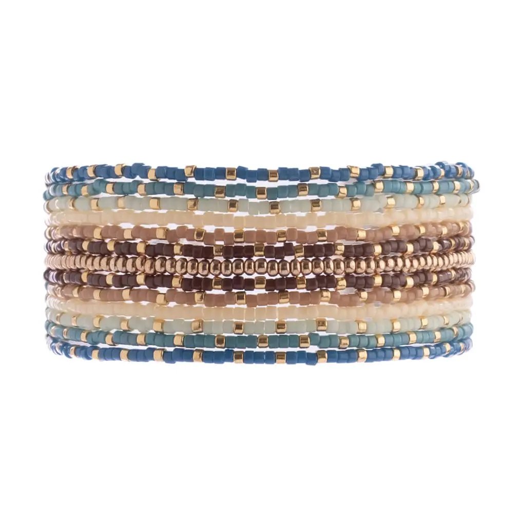 Beaded Handwoven Chudi Multistrand Bracelet - Blue