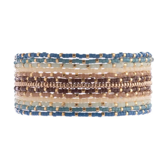Beaded Handwoven Chudi Multistrand Bracelet - Blue