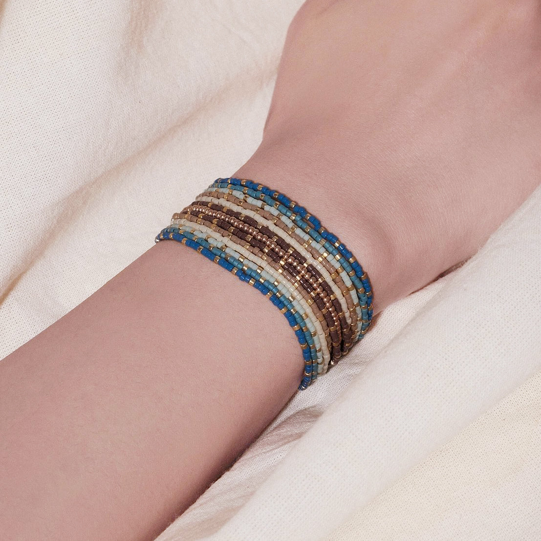 Beaded Handwoven Chudi Multistrand Bracelet - Blue