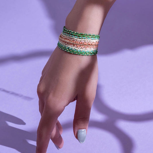 Beaded Handwoven Chudi Multistrand Bracelet - Green