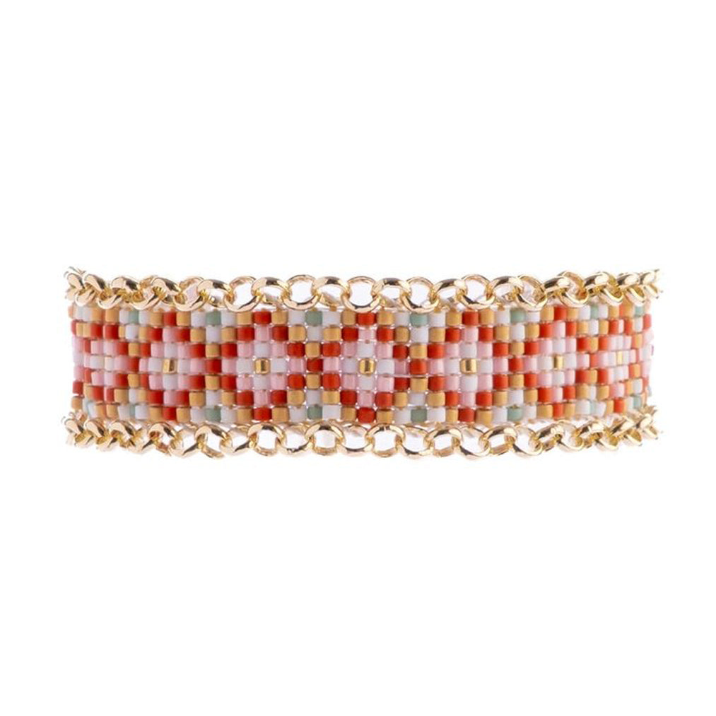 Beaded Handwoven Jali Miyuki and Chain Bracelet - Lilac