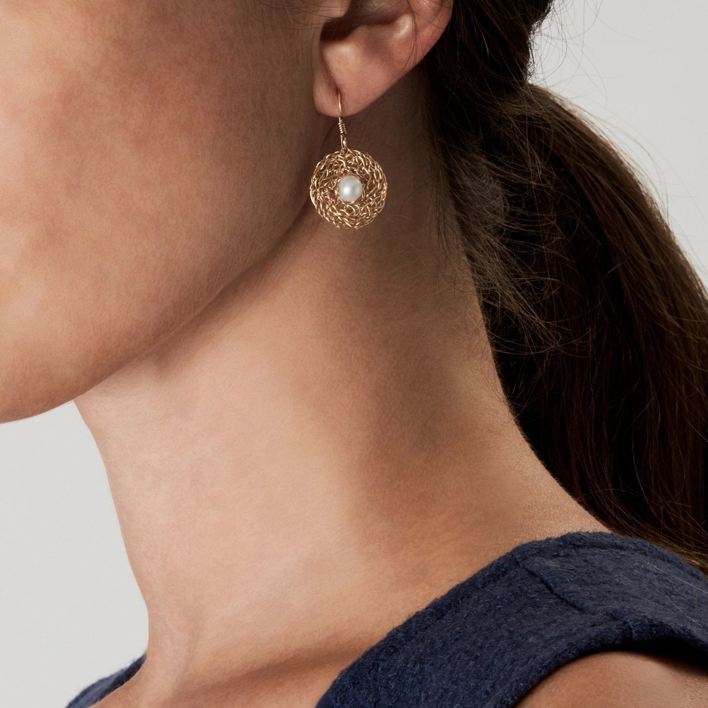 14k Gold-Filled Wire + Freshwater Pearl Circle Earrings