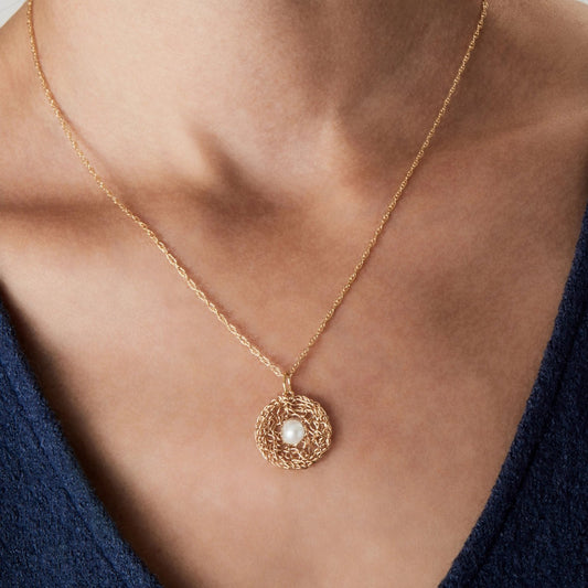 14k Gold-Filled Wire + Freshwater Pearl Circle Pendant Necklace