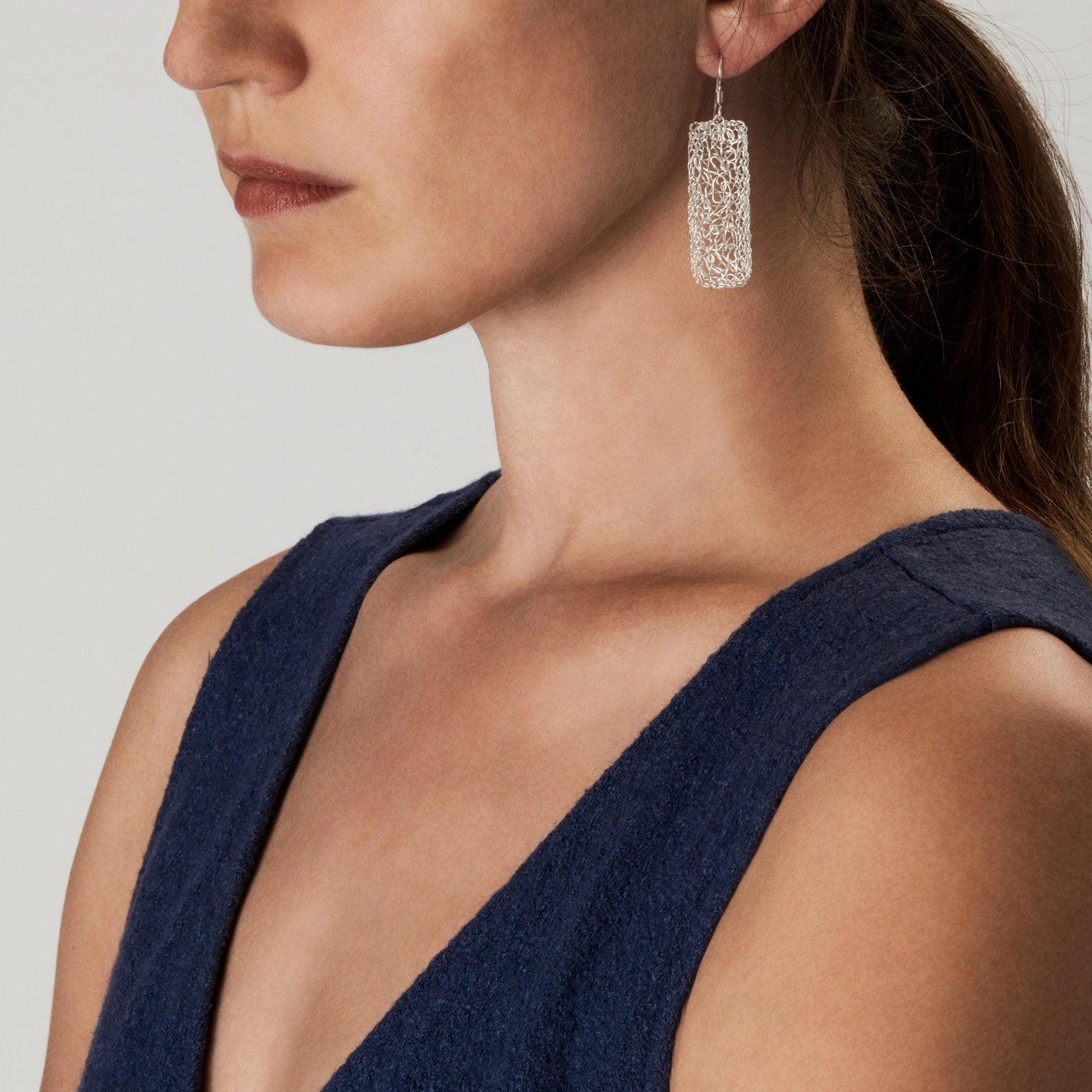 Sterling Silver Wire Oblong Drop Earrings